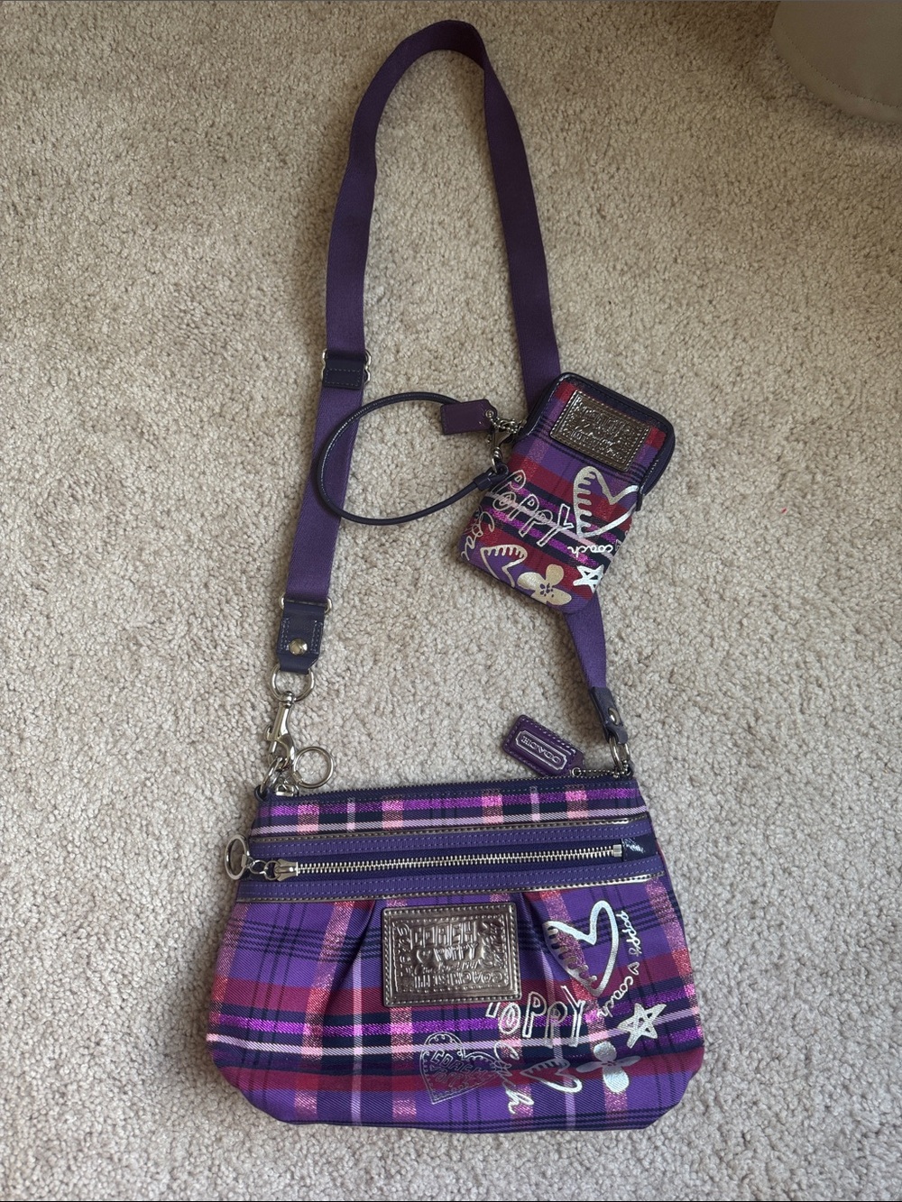COACH Purple Poppy Crossbody Bag with Wristlet NWOT